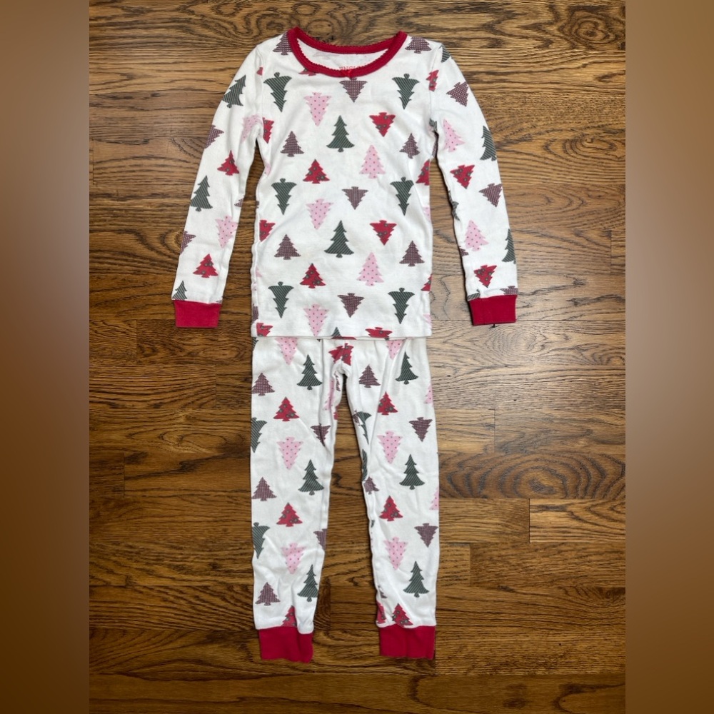Jingles & Joy Girls Festive Christmas Tree Print Holiday Long Sleeve Pajamas 4